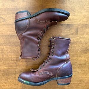 Vintage Durango kiltie stacked heel brown leather lace up roper wmns 9